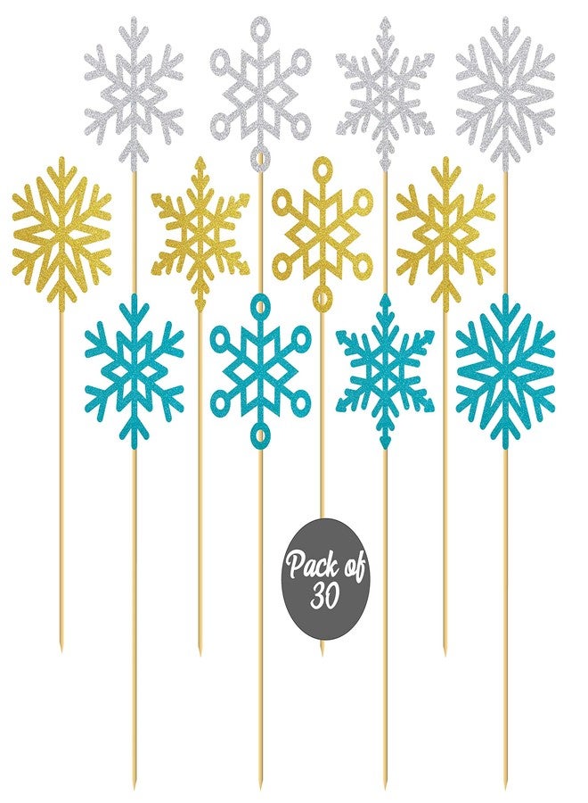 SVM CRAFT® Snowflake Cupcake Toppers -30pcs -Snow Cupcake Topper Picks for Girls Birthday Frozen Theme Party Christmas Baby Shower Wedding Decoration Supplies Winter Wonderland Theme Cupcake Topper - Image 1